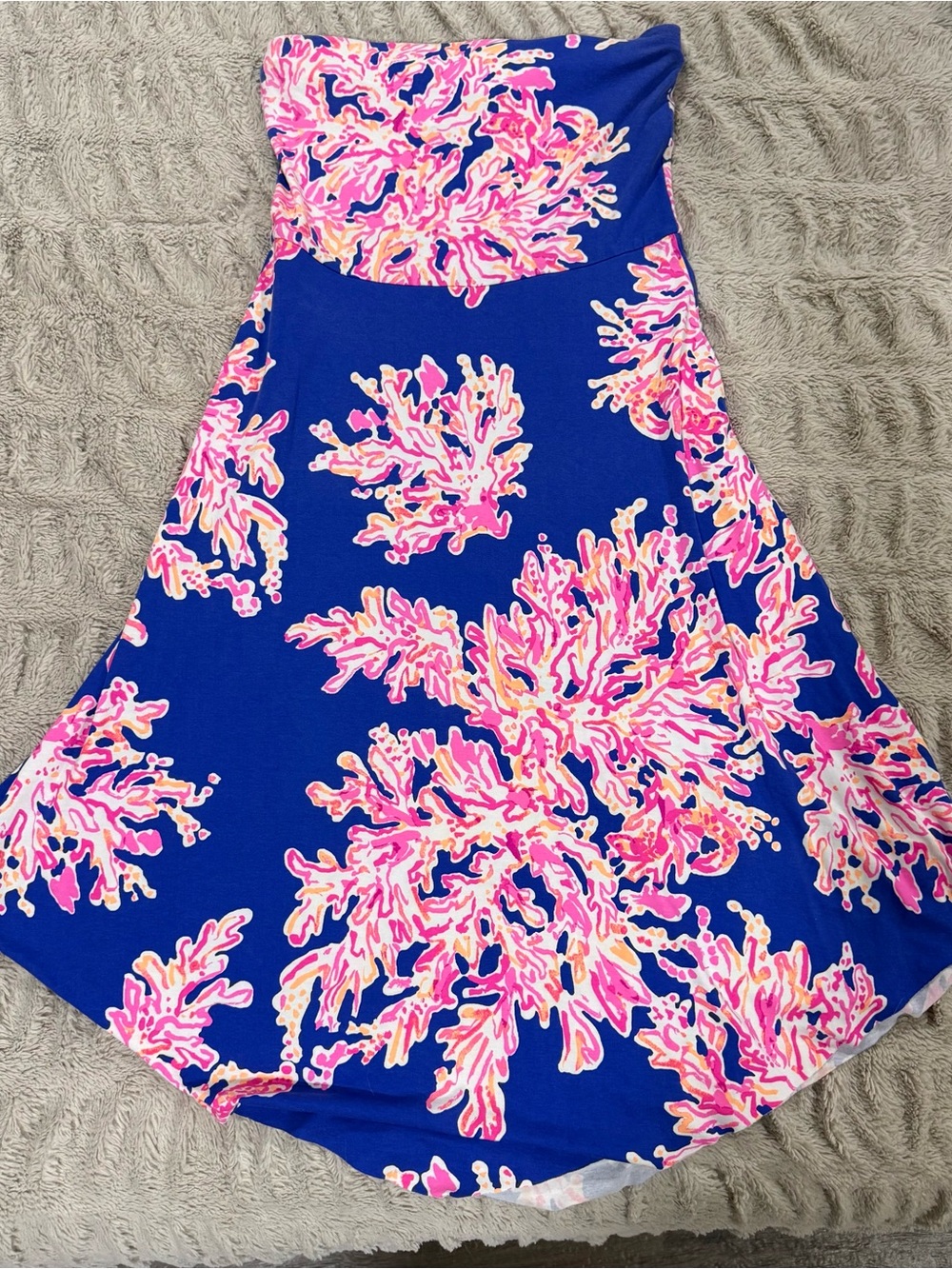 Lilly Pulitzer Strapless Coral-Print Dress in Blue and Pink